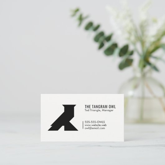 タングラムフクロウ黒幾何形状シンプル白 名刺 (スタンド正面)