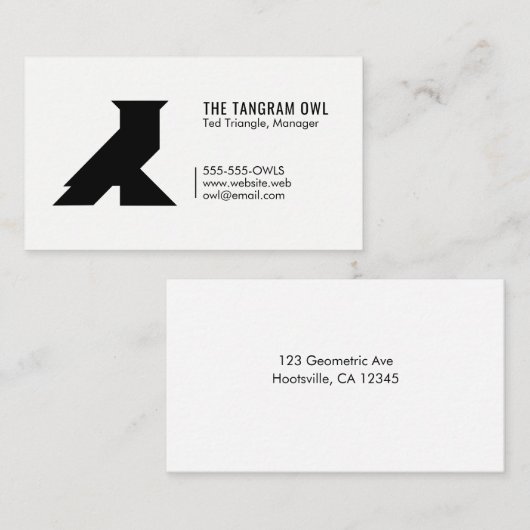 タングラムフクロウ黒幾何形状シンプル白 名刺 (正面/裏面)