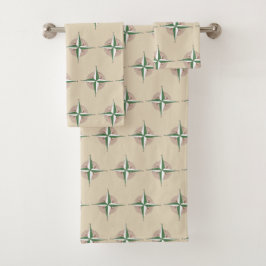 タングリーンコンパスプリントキャンプハイキングアウトドア自然 バスタオルセット