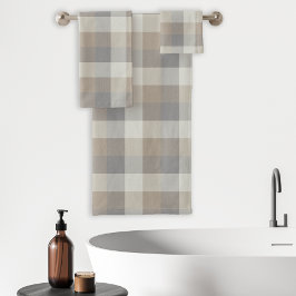 タングレーアイボリーニュートラル素朴プレイド バスタオルセット