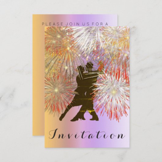 タンゴボールカーニバルダンスパーティー金ゴールドグラデーションパープル 招待状 (正面/裏面)