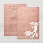 タンゴ クラシック ダンス ピンク ローズ ゴールド ホワイト 招待状 (正面/裏面)