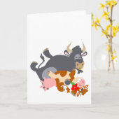 タンゴ!! (漫画雄牛および牛)挨拶状 カード (黄色い花)