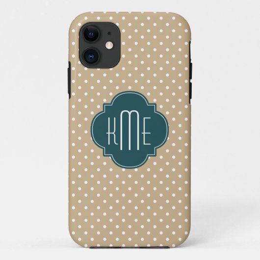 タンサンド水玉模様ティール（緑がかった色）クローバーモノグラム Case-Mate iPhoneケース (裏面)