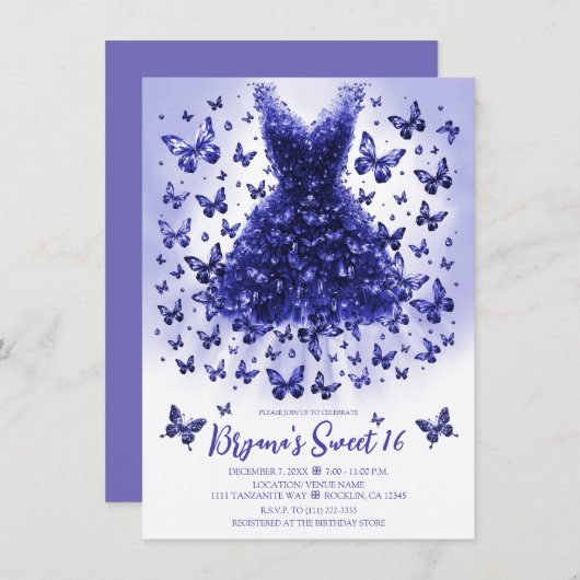 タンザナイトバタフライドレス12月の誕生石 招待状 (正面/裏面)