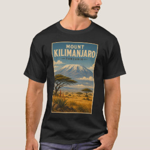 タンザニアのキリマンジャロ山のイラスト 旅行アート Tシャツ