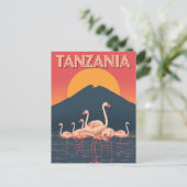 タンザニアのフラミンゴの夕焼け ポストカード (スタンド正面)