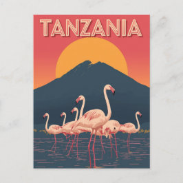 タンザニアのフラミンゴの夕焼け ポストカード