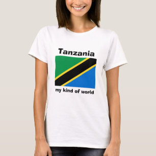 タンザニアの旗と地図とテキストのTシャツ Tシャツ
