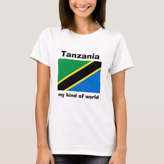 タンザニアの旗と地図とテキストのTシャツ Tシャツ (正面)