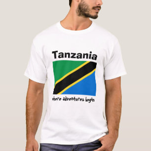 タンザニアの旗 + 地図 + 文字のTシャツ Tシャツ