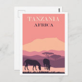タンザニアアフリカピンクヴィンテージゼブラ旅行 ポストカード (正面/裏面)