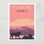 タンザニアアフリカピンクヴィンテージライオン旅行 ポストカード (正面)