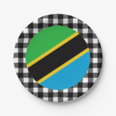 タンザニアプレート、バッファロー・プレイド&タンザニア国旗 ペーパープレート (正面)