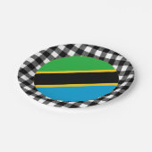 タンザニアプレート、バッファロー・プレイド&タンザニア国旗 ペーパープレート (アングル)