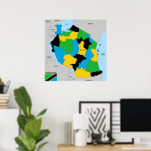 タンザニア国政治地図国旗 ポスター (ホームオフィス)