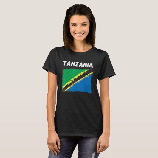 タンザニア国旗の休日グランジヴィンテージタンザニアフラ Tシャツ (正面フル)