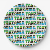 タンザニア国旗の色タイポグラフィパターンハート ペーパープレート (正面)
