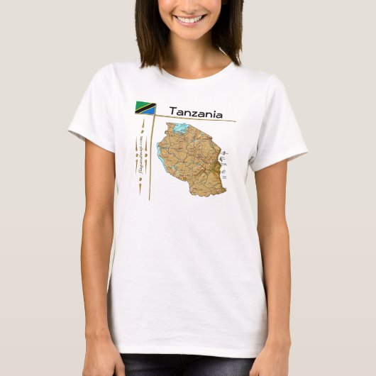 タンザニア地図+国旗+タイトルTシャツ Tシャツ (正面)