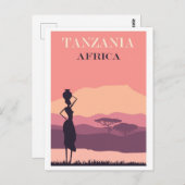 タンザニア・アフリカ・ピンク・ヴィンテージ・アフリカ女性旅行 ポストカード (正面/裏面)
