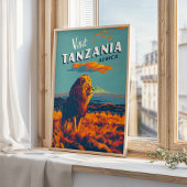 タンザニア・アフリカ・ヴィンテージ旅行プリントポスターライオン ポスター