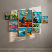 タンザニア・アフリカ・ヴィンテージ旅行プリントポスターライオン ポスター