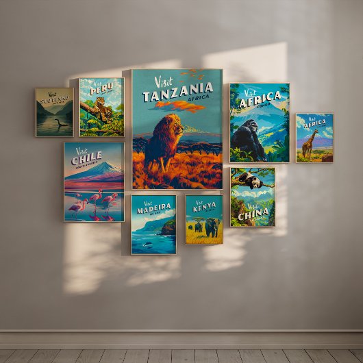 タンザニア・アフリカ・ヴィンテージ旅行プリントポスターライオン ポスター