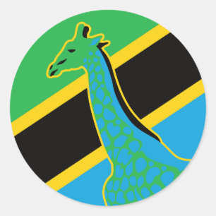 タンザニア・キリン・タンザニア国家動物国旗 ラウンドシール