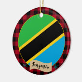 タンザニア、レッドバッファロープレイド&タンザニア国旗 セラミックオーナメント (左)