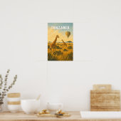 タンザニア 熱気球 イラスト 旅行アート ポスター (キッチン)