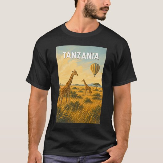 タンザニア 熱気球 イラスト 旅行アート Tシャツ (正面)