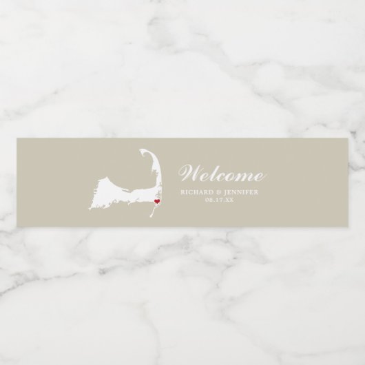 タンシャタムケープコッドの地図と赤いハート結婚の ペットボトルラベル (シングルラベル)