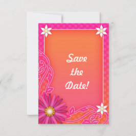 タンジェリンとピンクのフローラ結婚式の日付を保存 セーブザデート