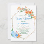 タンジェリンとブルーのフローラフレームブライダルシャワー 招待状 (正面)