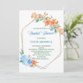 タンジェリンとブルーのフローラフレームブライダルシャワー 招待状 (スタンド正面)