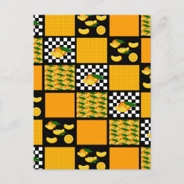 タンジェリンと格子状パッチワーク ポストカード