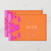 タンジェリンと燃えるピンクのバラの結婚式RSVP 出欠カード (正面/裏面)