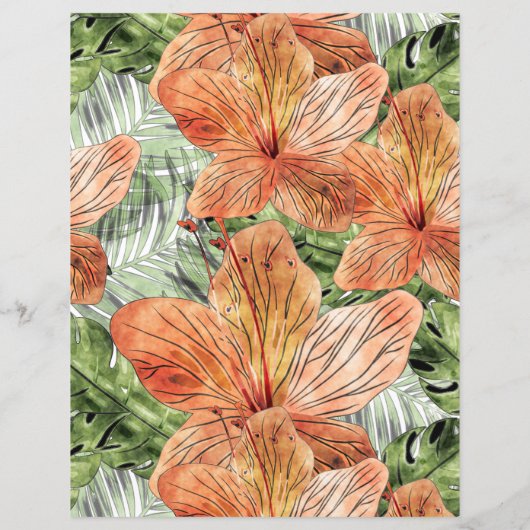 タンジェリンはっきりしたトロピカルフローラ水彩画 (裏面)