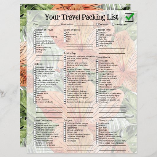 タンジェリンはっきりしたトロピカルフローラ水彩画 (正面/裏面)