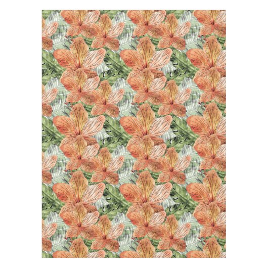 タンジェリンはっきりしたトロピカルフローラ水彩画 テーブルクロス (正面)