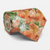 タンジェリンはっきりしたトロピカルフローラ水彩画 ネクタイ (ロール)