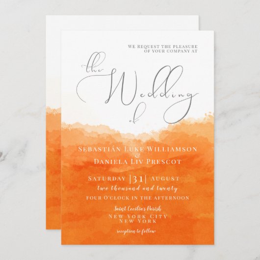 タンジェリンウォーターカラー結婚式招待状 招待状 (正面/裏面)