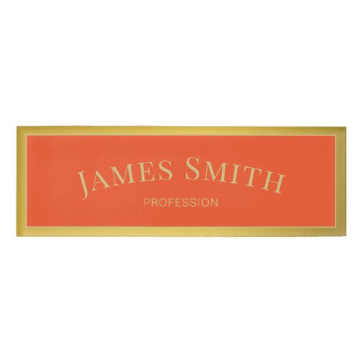 タンジェリンエレガントタンゴオレンジ&金ゴールドプロフェッショナル 名札 (正面)
