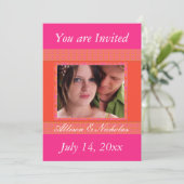 タンジェリンオレンジとピンフォト結婚式招待状 招待状 (スタンド正面)