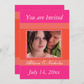 タンジェリンオレンジとピンフォト結婚式招待状 招待状 (正面/裏面)