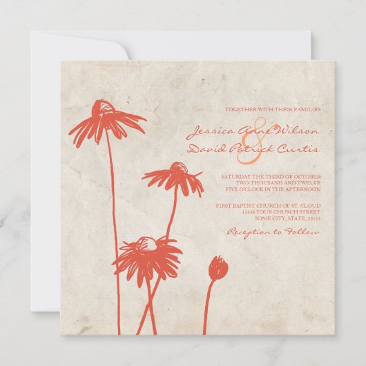 タンジェリンオレンジシックフラワー結婚式招待状 招待状 (正面)