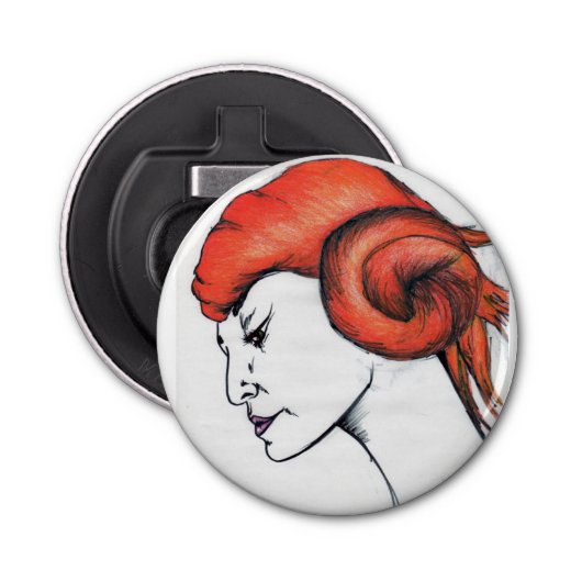 タンジェリンオレンジヘアウーマンポートレートアポップ・アートのート 栓抜き (正面)