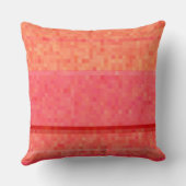 タンジェリンオレンジ色の赤とピンクのピクセルブロック クッション (裏面)