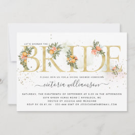 タンジェリンシトラスおよび金ゴールドフローラブライダルシャワー 招待状