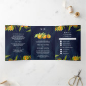 タンジェリンシトラスオレンジオーチャードネイビーブルー結婚ズ 三つ折り招待状 (内部)